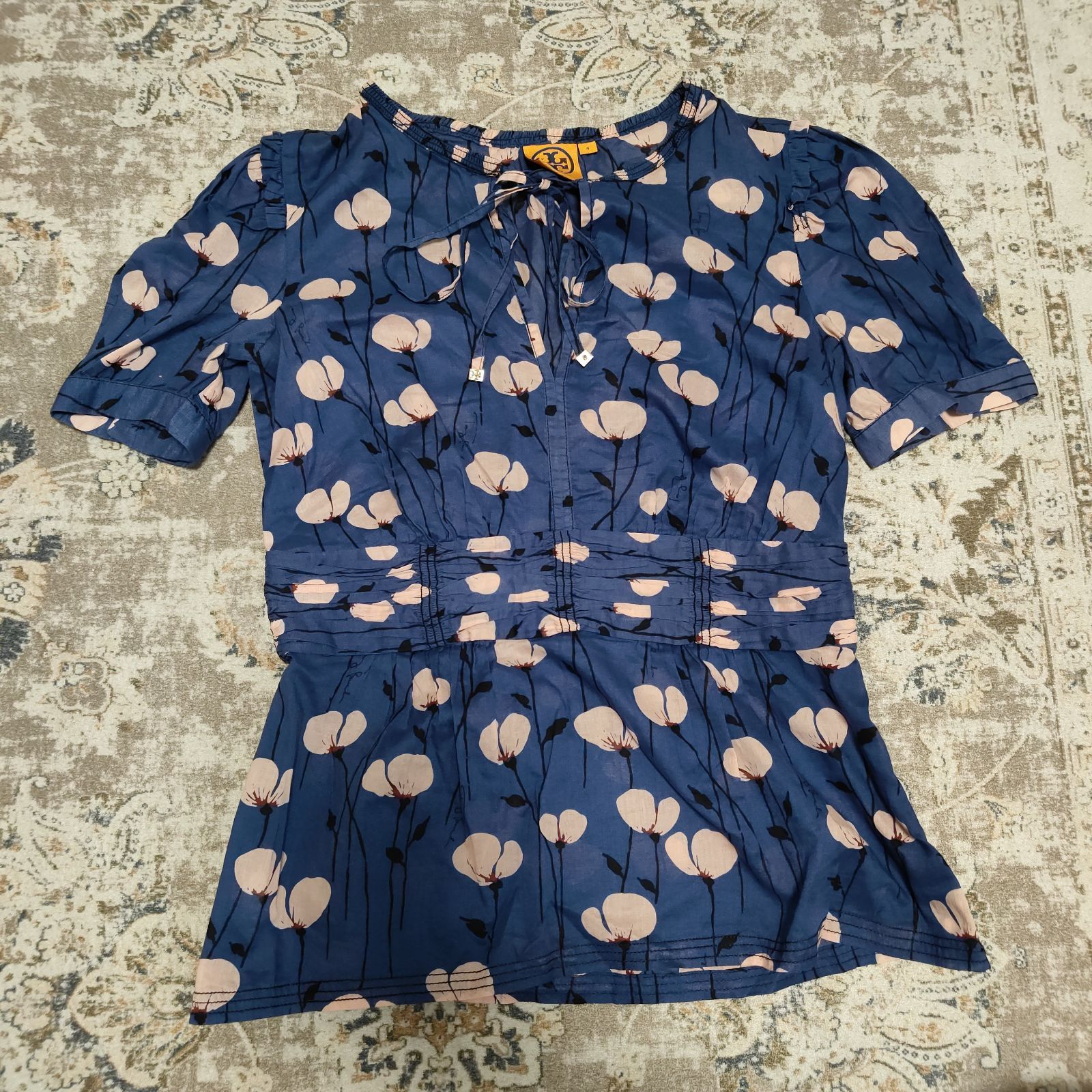 トリーバーチ TORY BURCH 花柄ブラウス シャツ 4サイズ ネイビー 