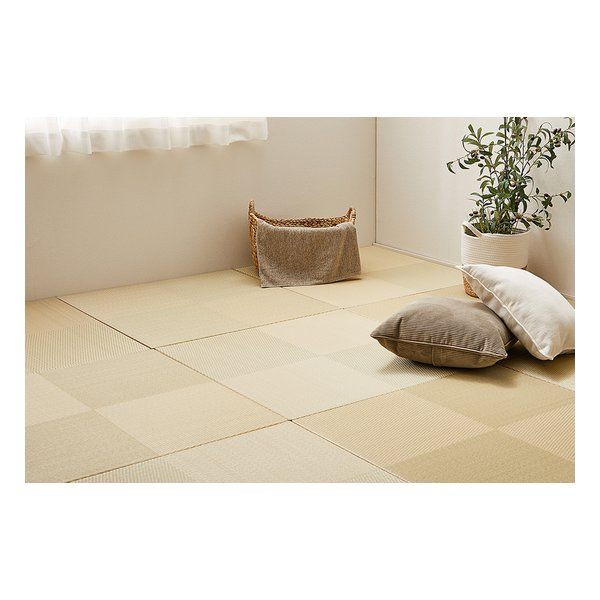 【新品】萩原  ハギハラ い草風置き畳 市松模様 水拭き可 約82×82×2.5cm 12枚入 グリーン 159055583 (2582800)