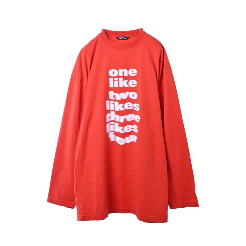 BALENCIAGA コットン プリント ダメージ ロングスリーブ オーバーサイズ カットソー XXS オレンジ バレンシアガ