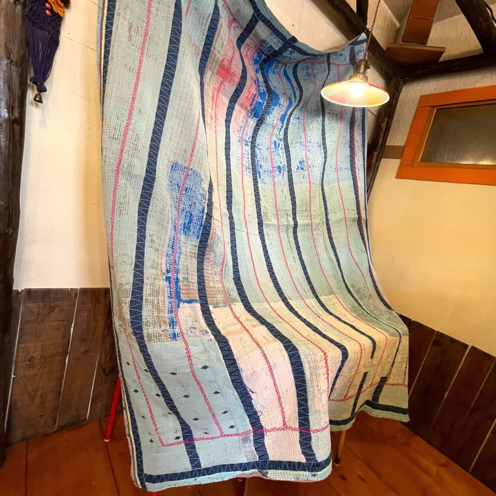 インド製ヴィンテージカンタラリーキルト ストライプマルチカバー