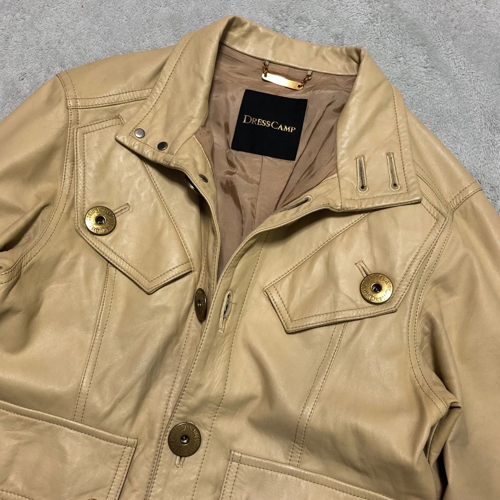 ドレスキャンプ レザージャケット サイズ46 美品 DRESSCAMP レザージャケット カーコート 牛革 メタルボタン ロゴ