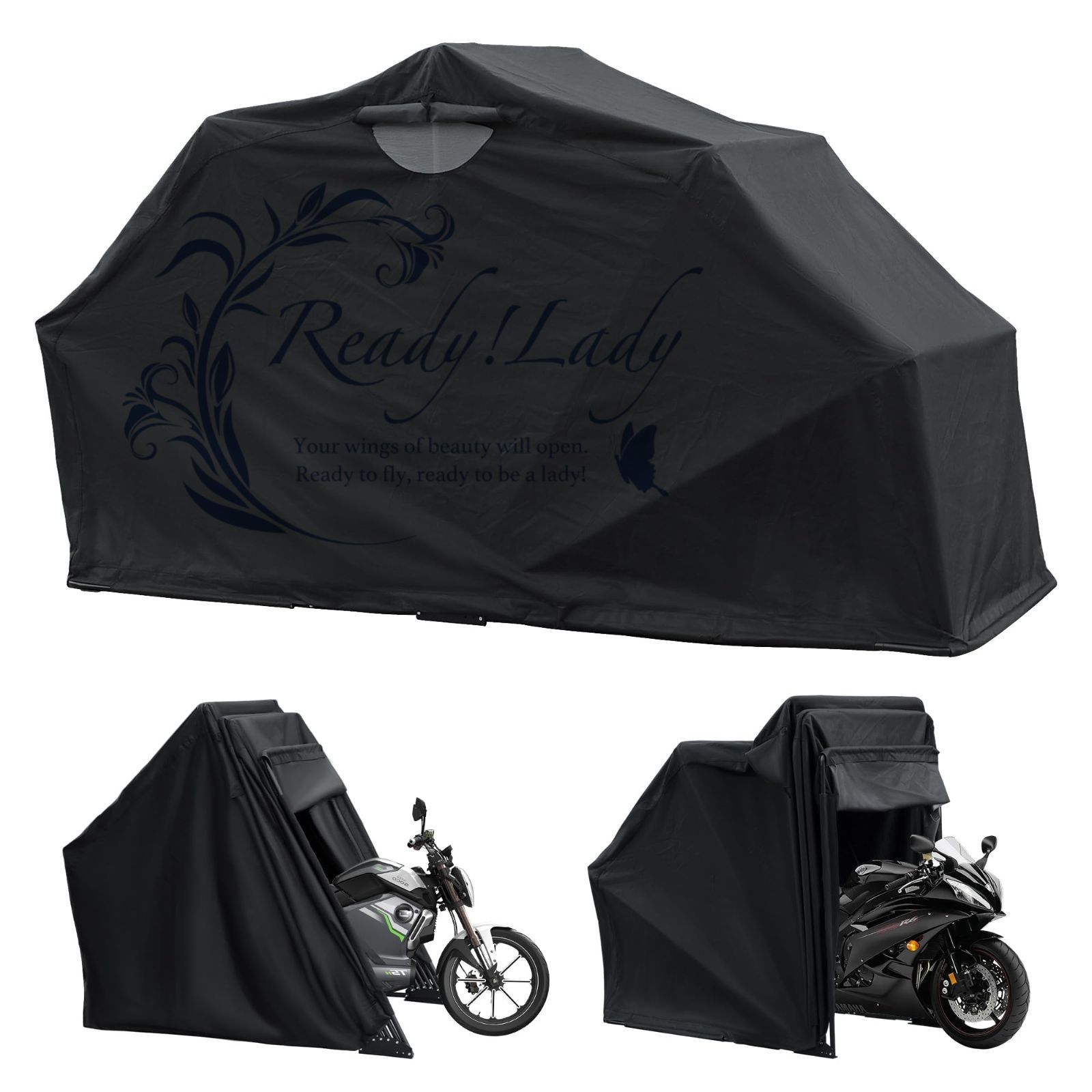バイクガレージ 自転車テント サイクルハウス サイクルガレージ サイクルポート 屋外 バイク収納 ガレージテント バイクシェルター 屋根 高耐久鋼フレーム ブラック 270x105x155