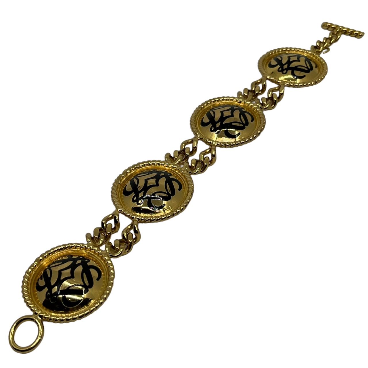 LOEWE(ロエベ) vintage anagram bracelet/ヴィンテージアナグラムロゴチェーンブレスレット/大ぶり/Tバー ゴールド×ブラック  - メルカリ