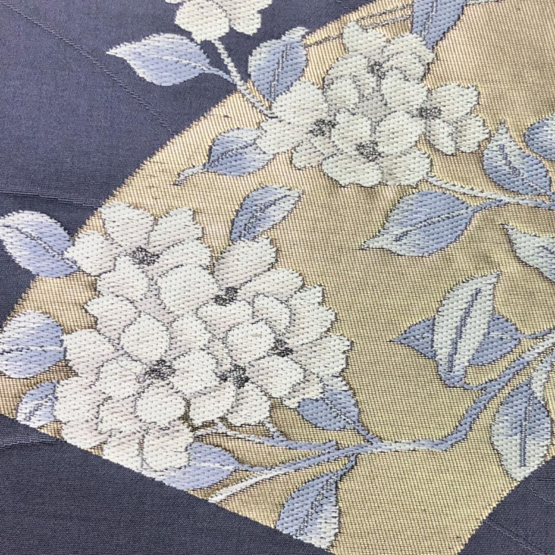 名古屋帯 地紙に花模様 紫鼠色 金銀糸 O-5405 名古屋帯 地紙に花模様 紫鼠色 金銀糸 O-5405 - メルカリ