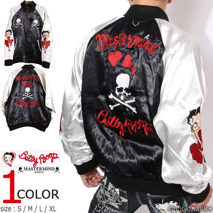 Betty Boop×MASTERMIND WORLD レーヨンスカジャン MW25C15-BL100 マスターマインドワールド ベティブープ ボクシーフィット オーバーサイズ