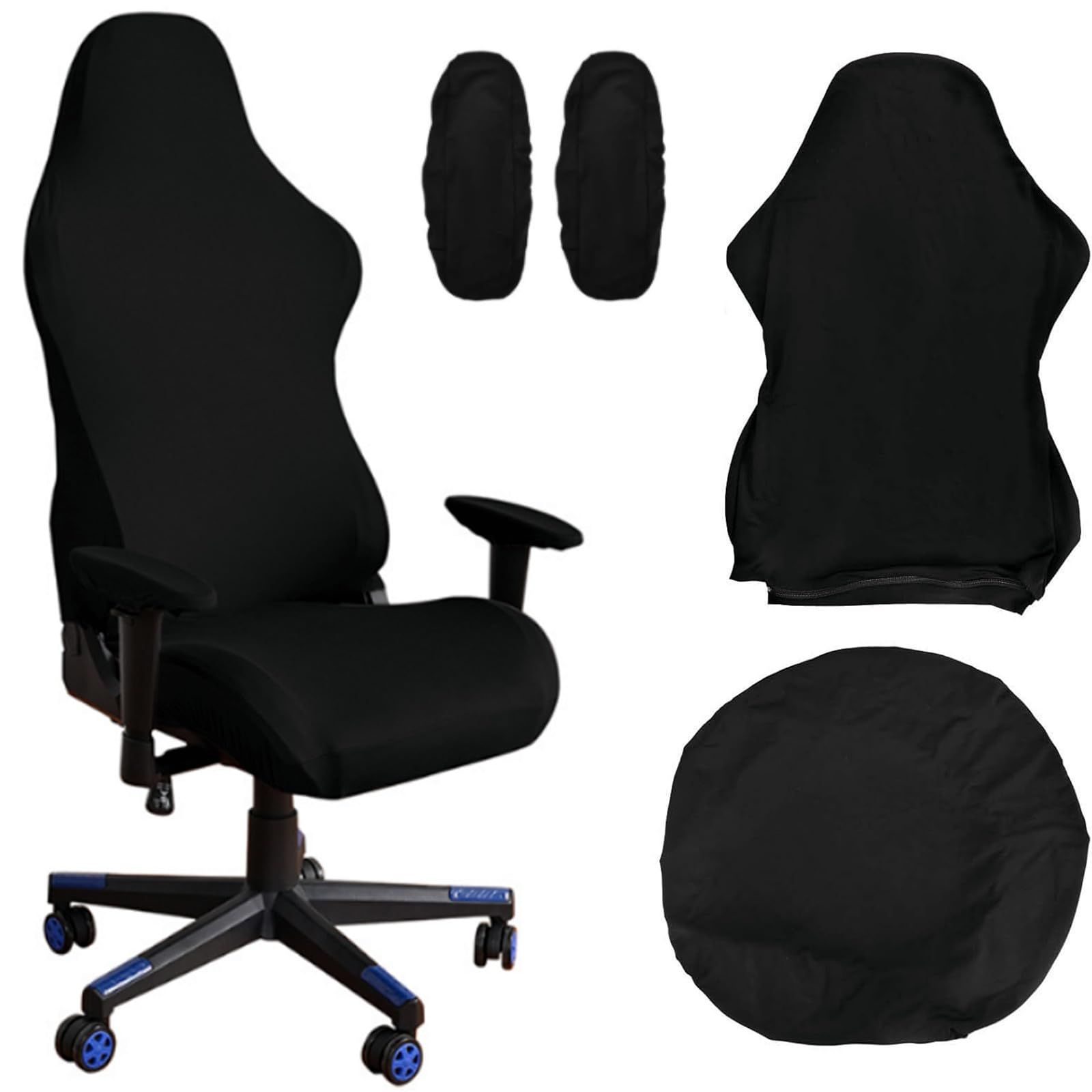 ゲーミングチェア カバー 4枚セット ゲームチェアカバー オフィスチェアカバー チェアカバー 洗える 防塵 ゲーミングチェアカバー 座面 背面 アームカバー 事務椅子カバー 背もたれ フルカバー 伸びる 椅子カバー 黒