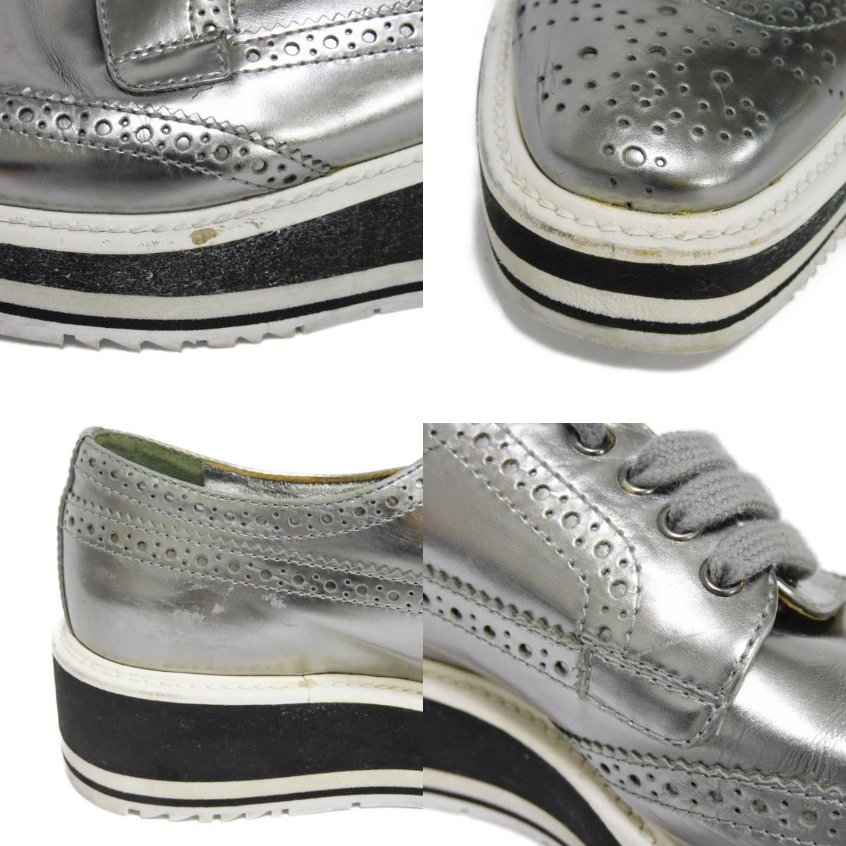 PRADA プラダ メダリオン ウィングチップ 34 1/2 レースアップ 5ホール 