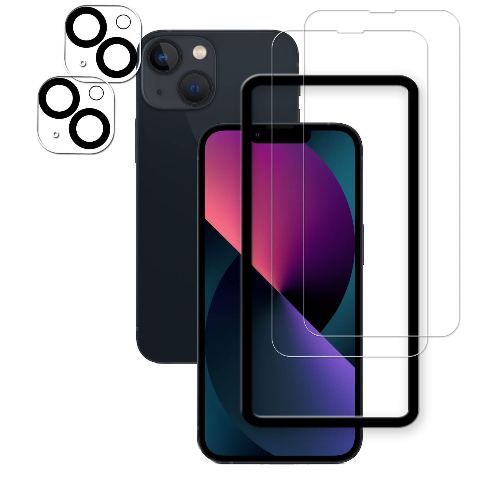 2+2 枚セット HKKAIS 日本製硝子採用 iphone13 用 ガラスフィルム カメラフィルム 強化 ガラス 液晶画面 保護フィルム