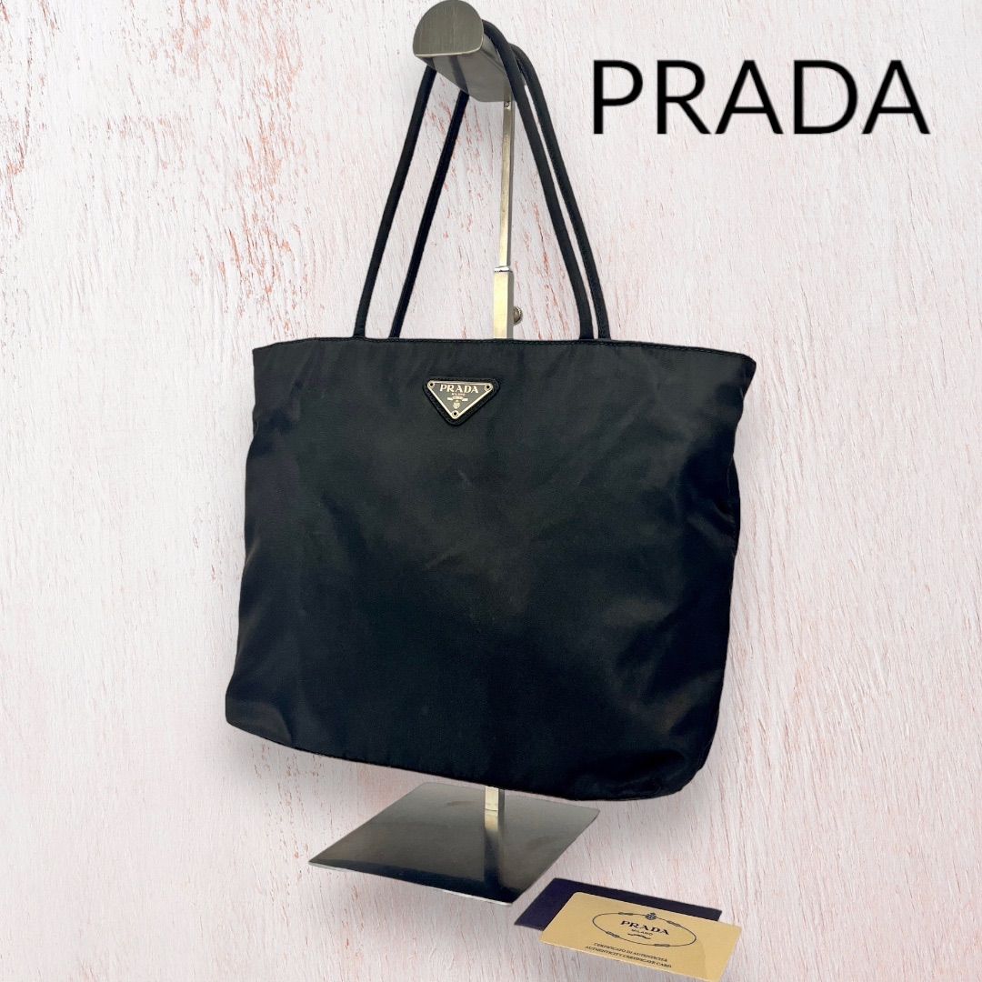 PRADA ブラックバック大きめギャランティーカードあり 極美品 PRADA ギャランティカード付き トートバッグ 肩掛け ショルダー