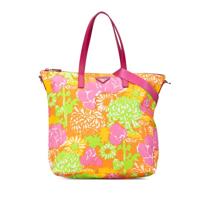 希少☆ PRADA プラダ ハンドバッグ 花柄 Flower 三角ロゴ bag PRADA プラダ フラワー 三角ロゴ 花柄 ハンドバッグ ナイロン