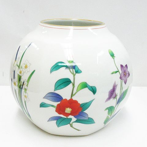 香蘭社 有田焼 金彩 八角花瓶 茶席の花 絵変わり 花瓶 壺 Z005