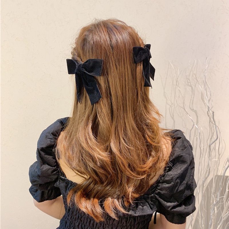 SALE／59%OFF】 ブラック リボン シンプル ヘアクリップ 髪飾り ベロア 韓国