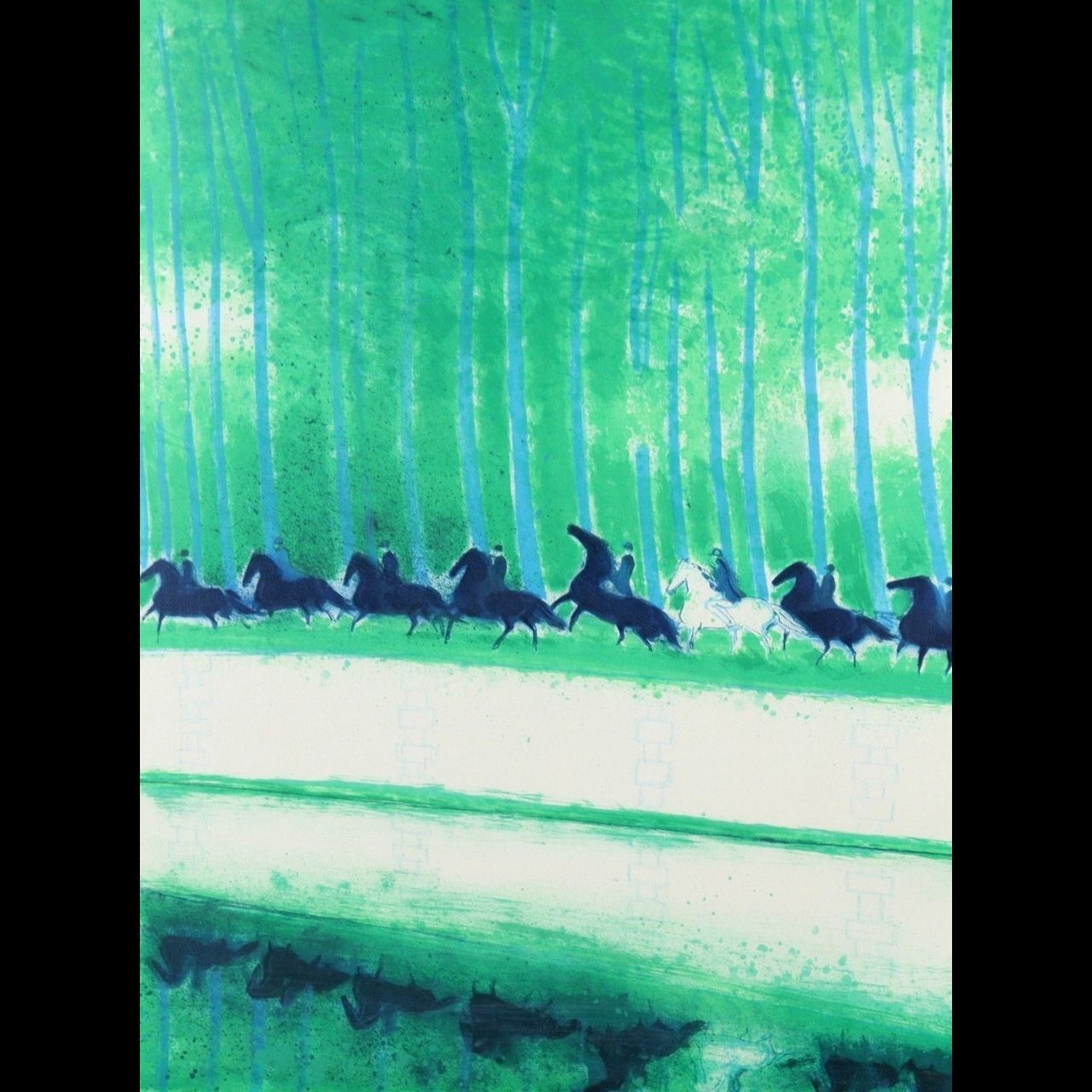 美品 アンドレ・ブラジリエ「春の乗馬」リトグラフ 直筆サイン入り お洒落な額装 アンドレ・ブラジリエ「乗馬」リトグラフ 大作 直筆サイン入り