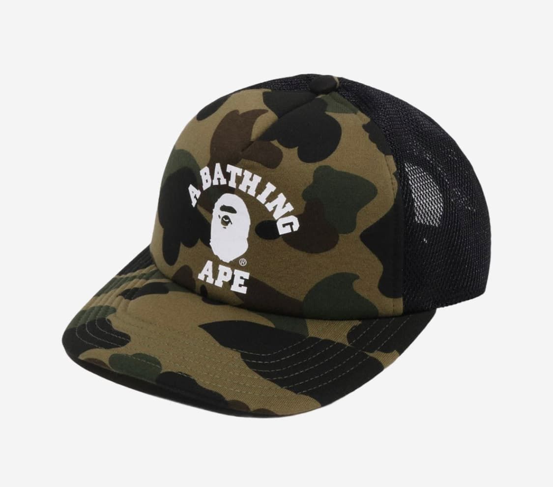 A BATHING APE アベイシングエイプ 最初 カモフラージュ カレッジ メッシュ キャップ グリーン
