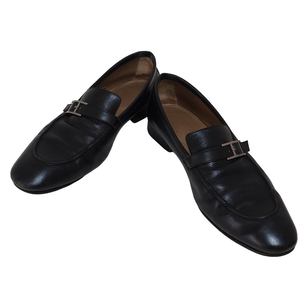 HERMES エルメス ローファー 43 メンズ アピ 黒 シルバー金具 レザー