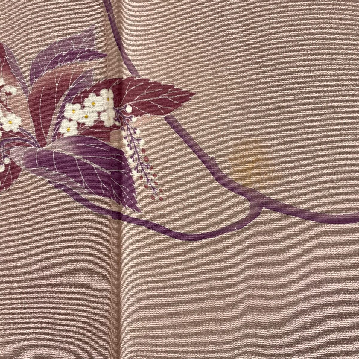 訪問着 身丈152cm 裄丈64.5cm M 単衣 由水十久 落款 枝花 薄小豆 正絹  