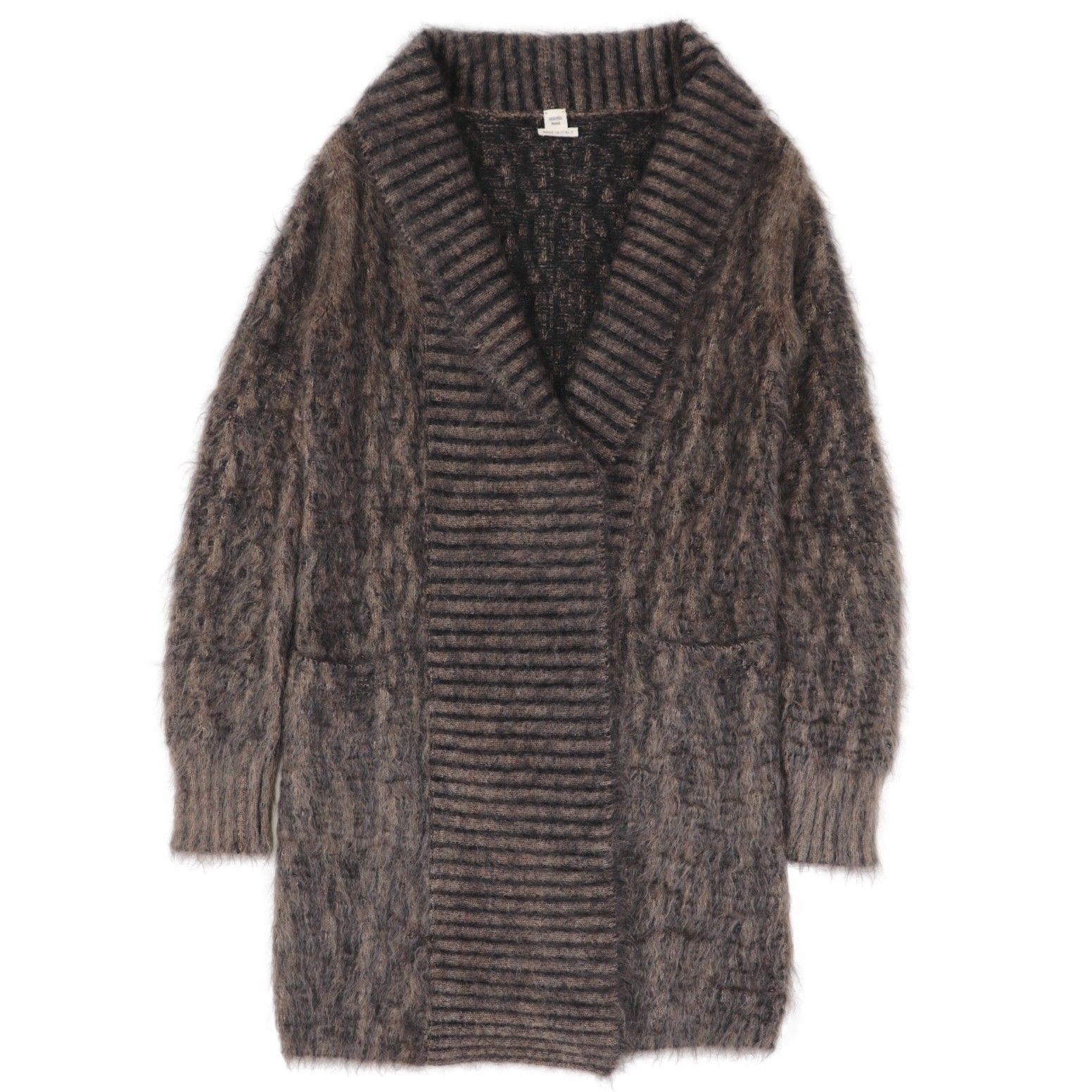 美品 エルメス 10AW モヘア ニット ロングカーディガン レディース 茶 