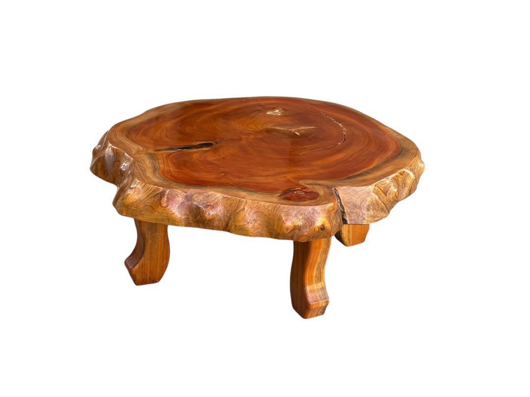 テクノロジー 昭和レトロ 木製 天然木 欅材 一枚板 脚付き 座卓 センターテーブル