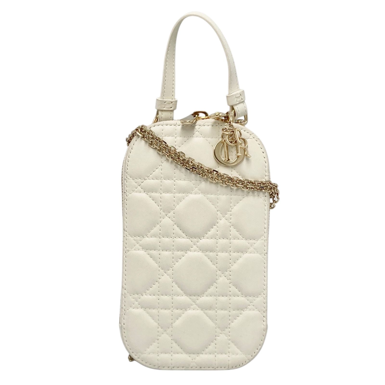 真贋判定済 DIOR ディオール カナージュ フォンポーチ ホワイト×G金具 レディースバッグ B0315ZUMVD