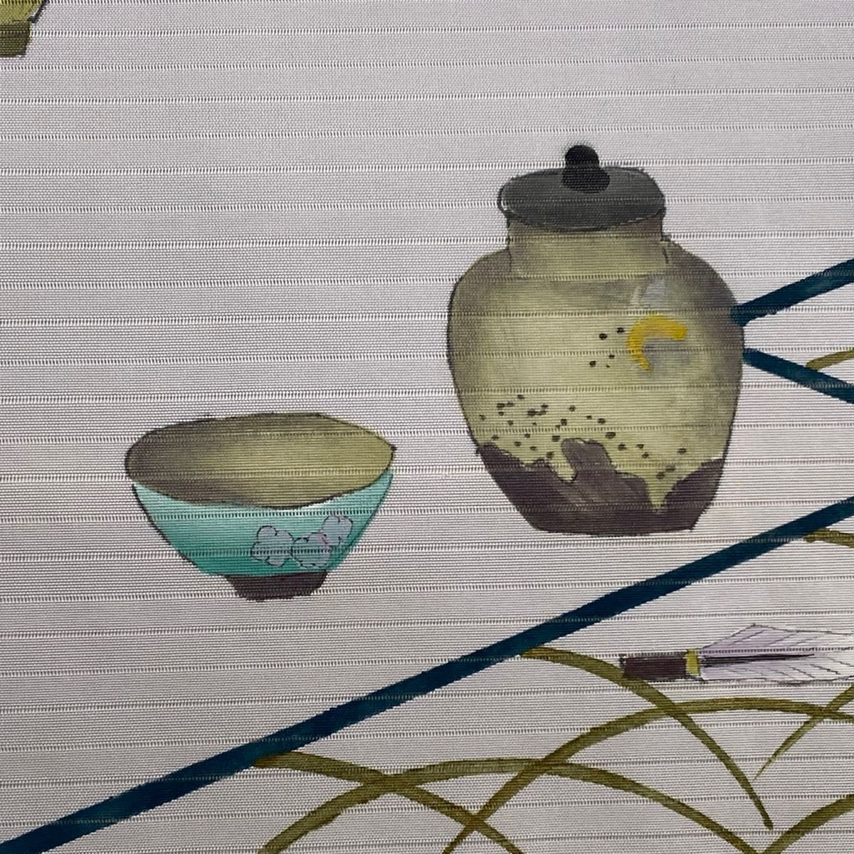 名古屋帯 秀品 夏帯 茶道具 芝 金彩 薄紫 正絹