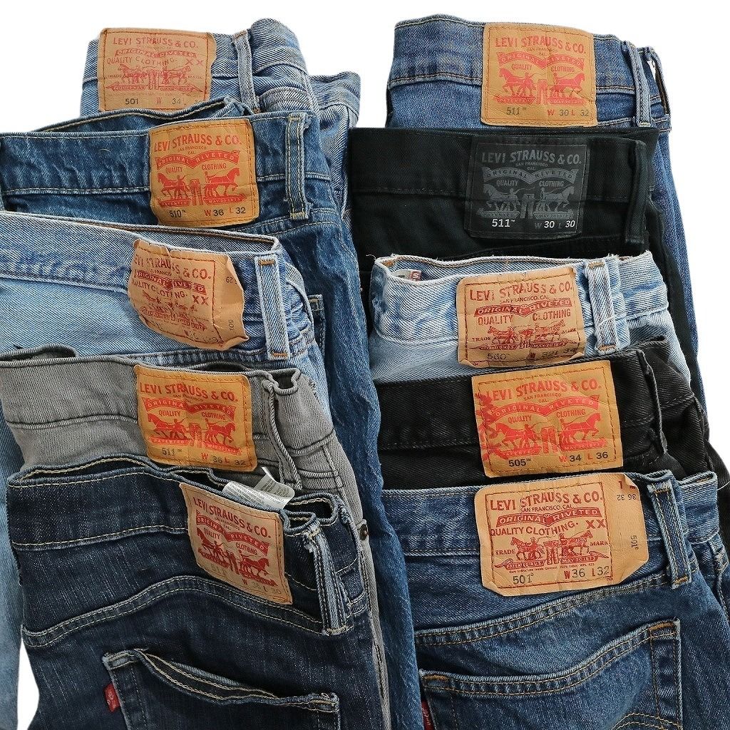 古着卸 古着卸 まとめ売り リーバイス 品番MIX デニム パンツ 8枚セット (メンズ W34 ) 541 511 513 504 インディゴブルー 中古 古着 NA3452 古着卸 まとめ売り リーバイス 紙タグ デニム パンツ 7枚セット