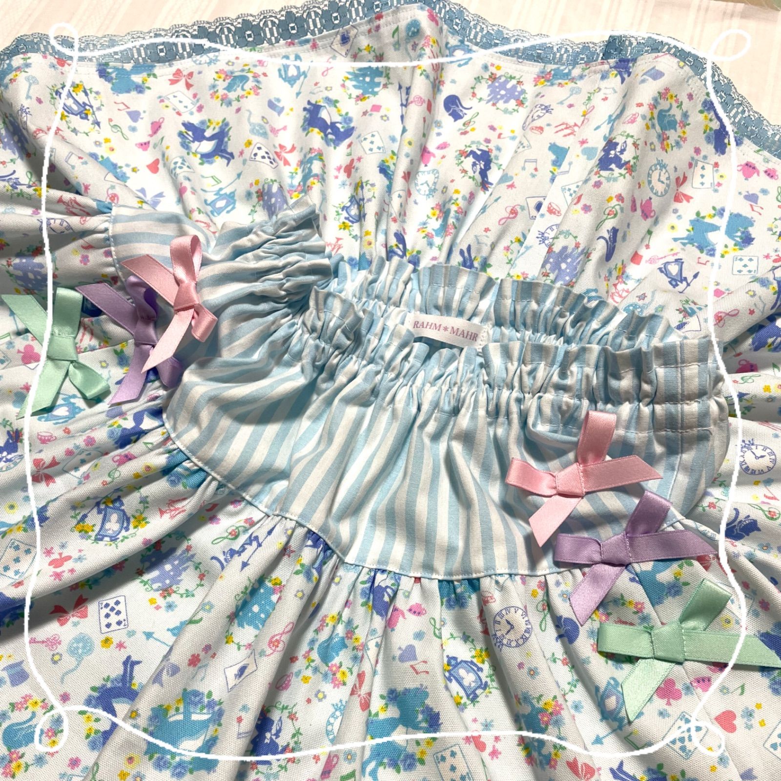 桃祐様ご確認用 ハンドメイド アリス柄 ストライプ ギャザースカート  