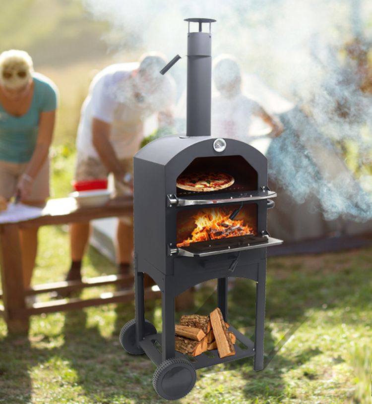 送料無料 立式炭火ピザオーブン バーベキュー炉 屋外庭園用 BBQピザ焼き炉 焼き餅調理機能付き