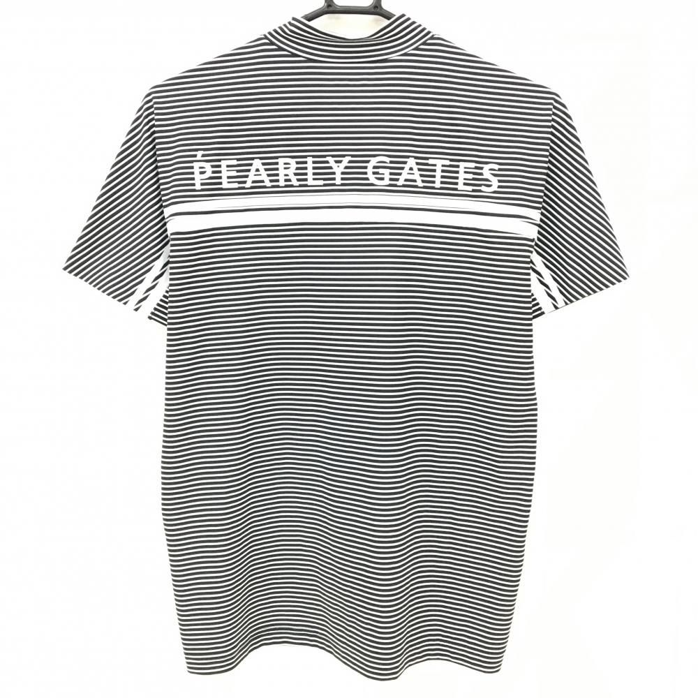 超 PGGパーリーゲイツ 半袖ハイネックシャツ 黒×白 ボーダー メンズ 4 M ゴルフウェア PEARLY GATES