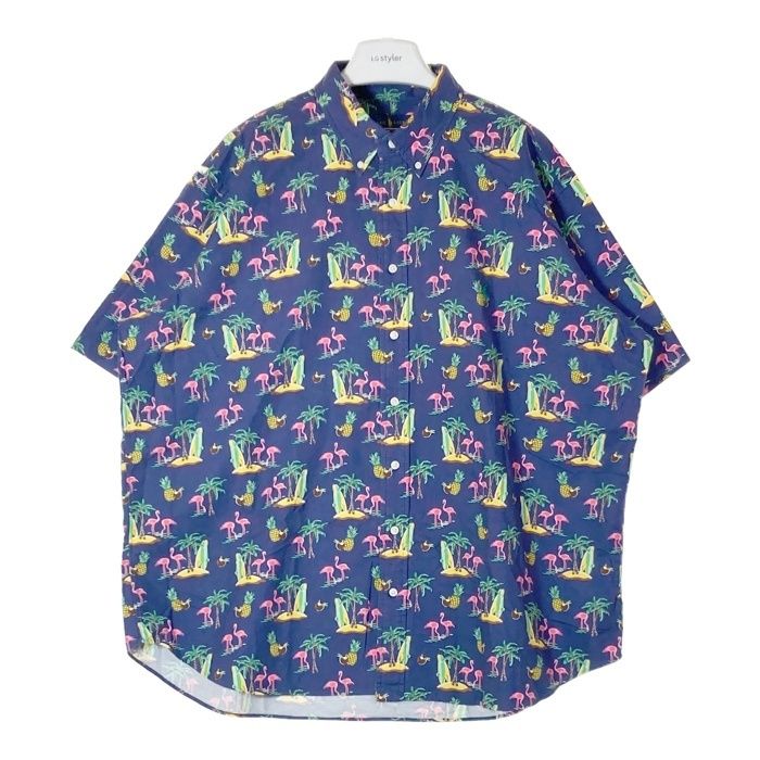 RALPH LAUREN ラルフローレン コットン ボタンダウンシャツ アロハ 総柄プリント ネイビー 半袖 Size 2XB