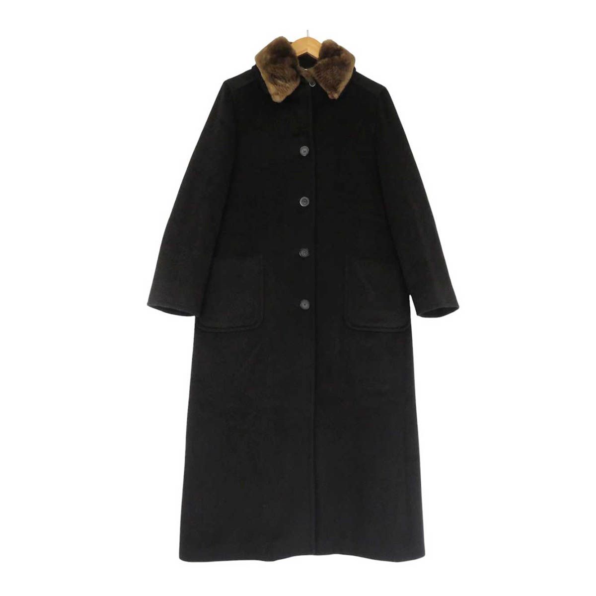 マックスマーラ 襟 ファー ロング コート レディース ブラック MAX MARA アパレル 小物