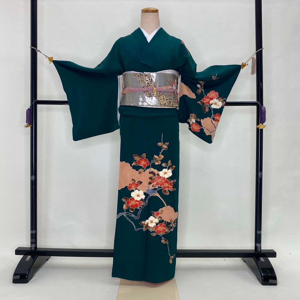 訪問着セット 5点セット 帯 長襦袢 帯揚げ 帯締め 緑 古典 中古 美品 