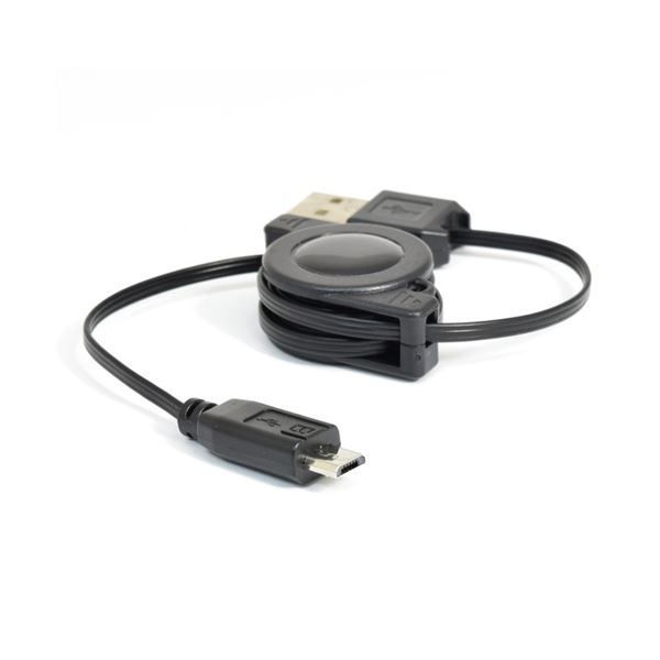 （まとめ）巻取り式microUSBケーブル （ブラック） KCUSBMICRO【