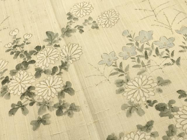 平和屋着物▽訪問着　単衣　生紬　手描き　草花文　正絹　逸品　CAAV3764dy 平和屋着物▽訪問着 単衣 生紬 手描き 草花文 正絹 逸品 CAAV3764dy