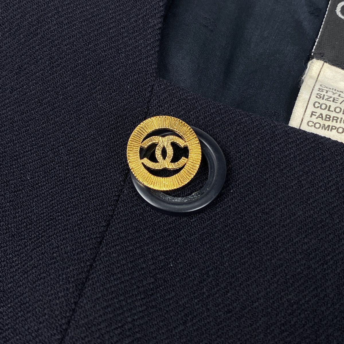 【ワイフ品】CHANELウール ココマークボタン ノーカラージャケット シャネル CHANEL ココマークボタン ノーカラージャケット ダブル