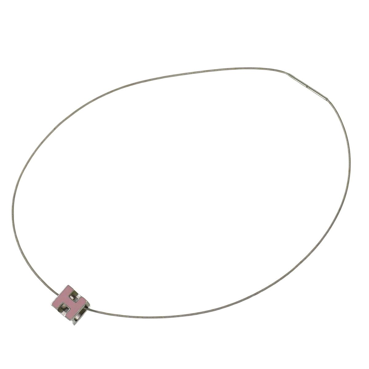 本物 エルメス HERMES Hキューブ ネックレス ペンダント メタル シルバー金具 ピンク アクセサリー ジュエリー フォロー割