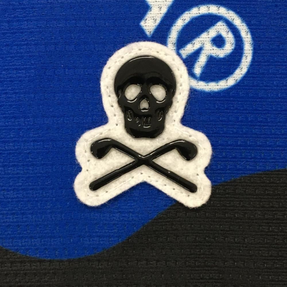 新品】マークアンドロナ 半袖ポロシャツ ブルー×黒 総柄 スカル