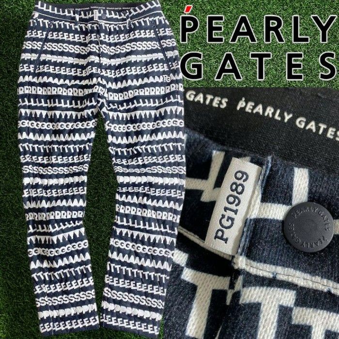 PEARLY GATES パーリーゲイツ ゴルフ 天竺ニット DiAPLEX ロゴボーダー柄 中綿キルティング ロングパンツ ゴルフウェア 053-2231107 定価3.6万 ネイビーブラック ホワイト ▲040 50206w07