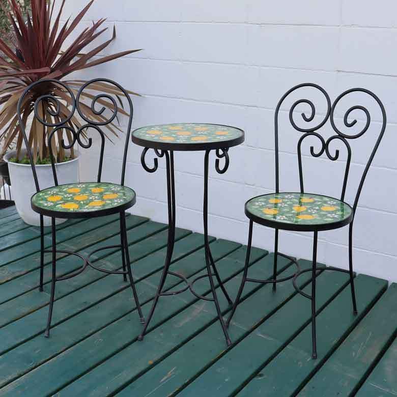 イタリア テーブルセット レモン グリーン ガーデン 3点セット 39cm イタリア テーブルセット レモン・グリーン ガーデンテーブル