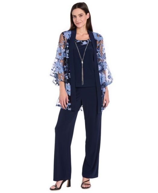 送料無料 アールアンドエムリチャーズ レディース タンクトップ トップス Petite Floral Jacket Tank Top - Pants Set Navy|Periwinkle