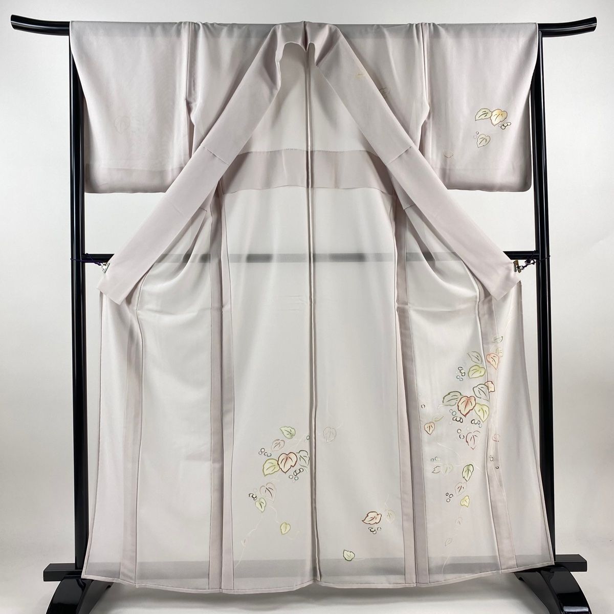 付下げ 身丈162cm 裄丈65.5cm M 薄物 紗 山葡萄 金銀彩 桜色