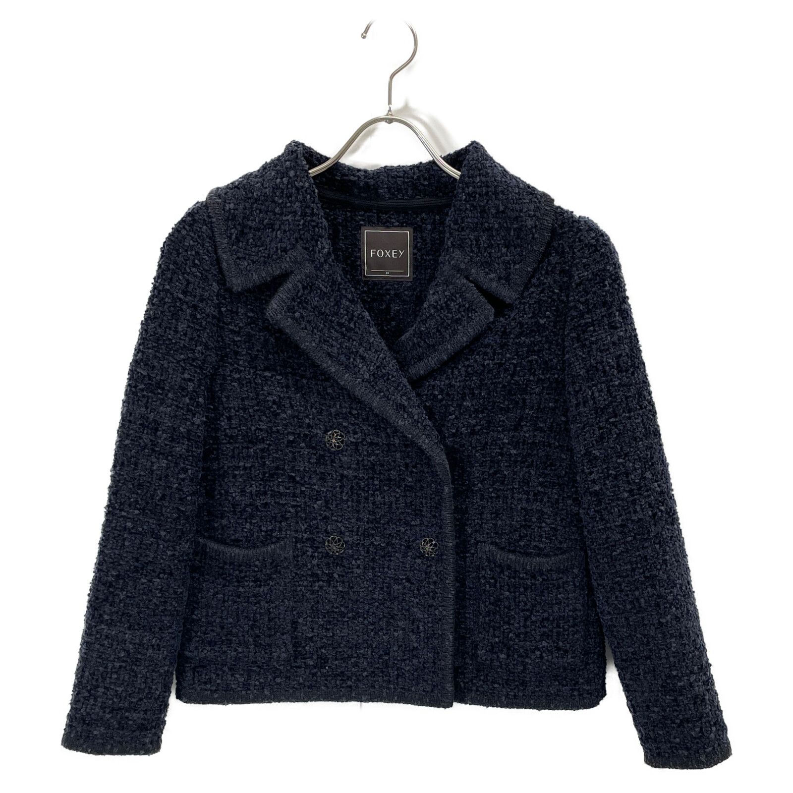 FOXEY フォクシー 39114 ﾈｲﾋﾞｰ ｺｯﾄﾝﾌﾞﾚﾝﾄﾞ ﾌﾗﾜｰﾎﾞﾀﾝ ﾀﾞﾌﾞﾙﾌﾞﾚｽﾄ