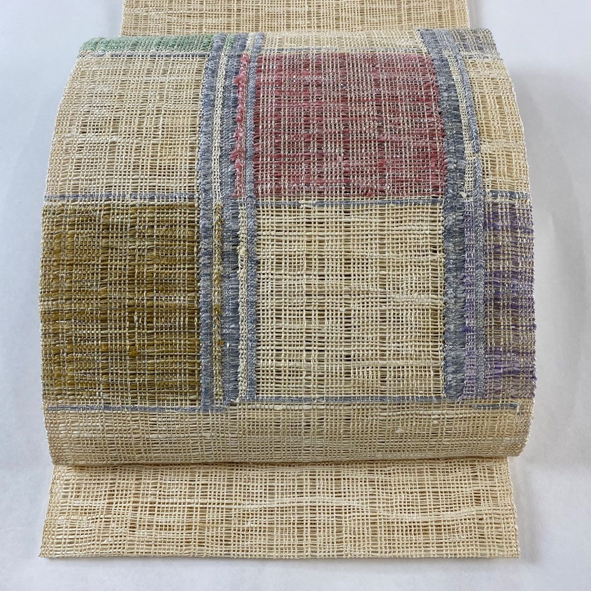 名古屋帯 美品 秀品 夏帯 八寸名古屋帯 松葉仕立て 幾何学 箔 ベージュ 