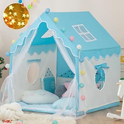 Apaeoflキッズゲームテントキッズテント室内プリンセス女の子お城ゲームハウスファミリー小さな家星明かりのついたアウトドアおもちゃハウス誕生日
