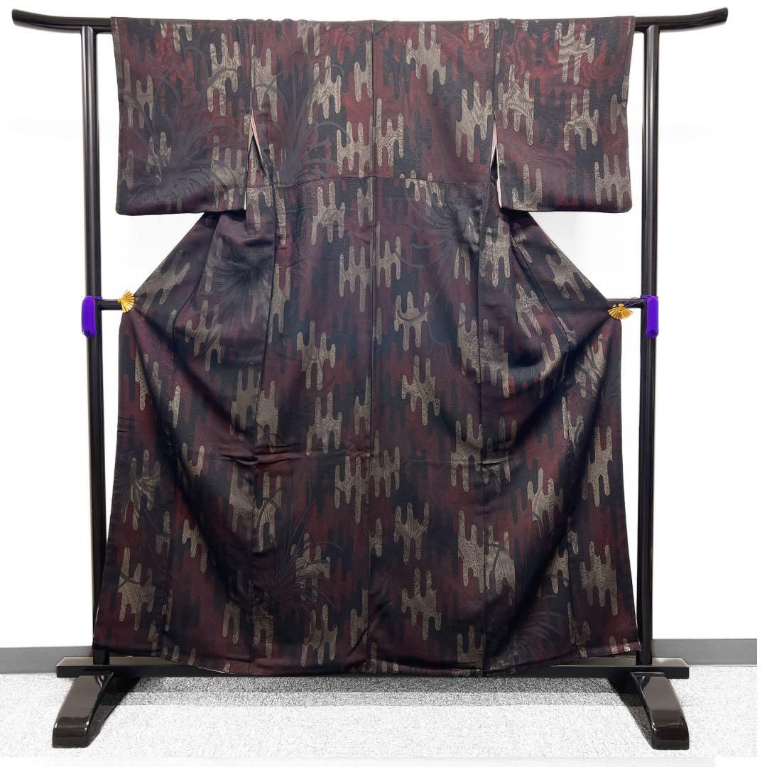 平和屋着物▽上質な小紋 単衣 紬地 草花文 正絹 逸品 DAAU2668ud