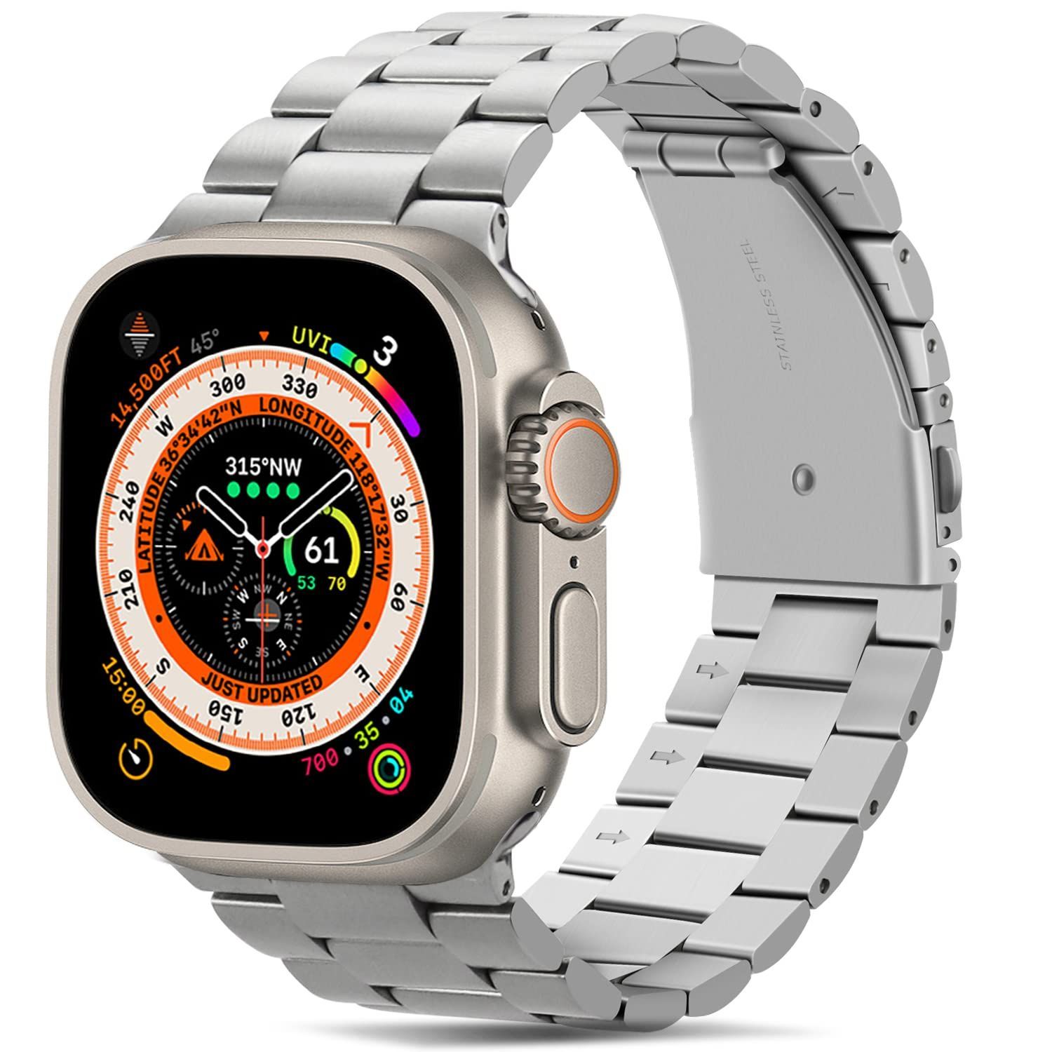 コンパチブル Apple Watch バンド Ultra 49mm プレミアムステンレススチールメタル交換バンド Apple Watch Ultra2 Ultra (49mm) 用 (シルバー)