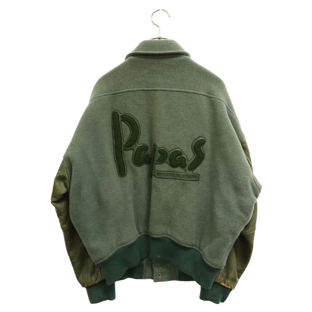 PAPAS (パパス) 90S VINTAGE ヴィンテージ レザー切り替え ロゴ ウール スタジャン グリーン