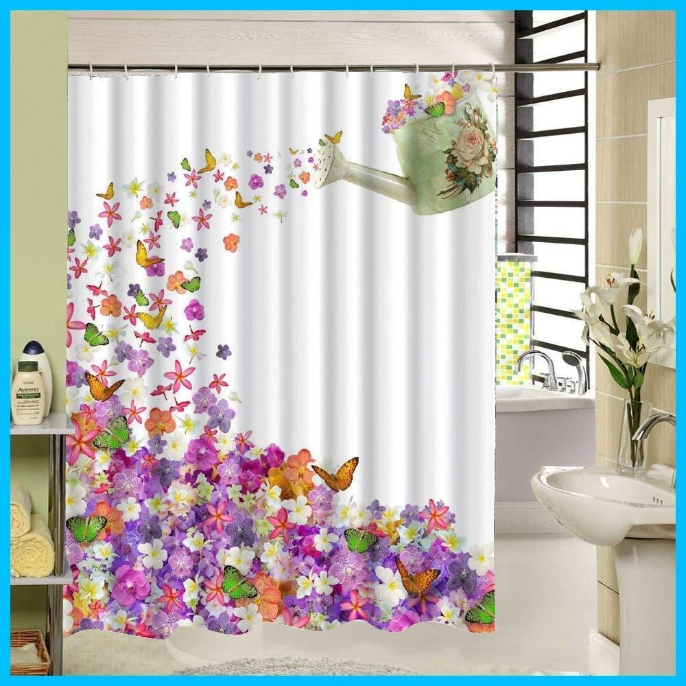 商品 風景の絵画 庭園の装飾 布製 目隠し用 防カビ加工 多色 防水 浴室 間仕切り 蝶と花 花柄 シャワーカーテン