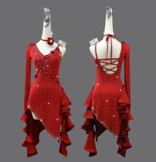 Paula George ラテン ドレス 練習着 フリンジ 赤 レッド Paula e