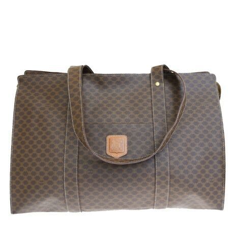 【中古】 セリーヌ CELINE マカダム トートバッグ ショルダー ブラウン PVC レザー 02BJ544