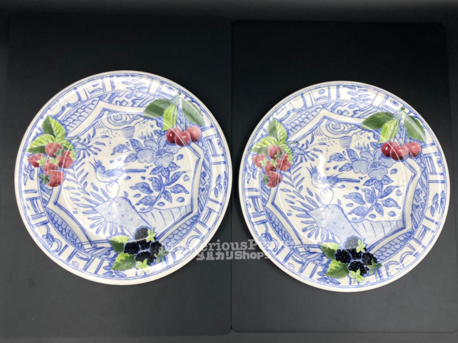MZ075)Gien France Oiseau Bleu Fruit Plate 27cm 2枚 現状品 / ジアン